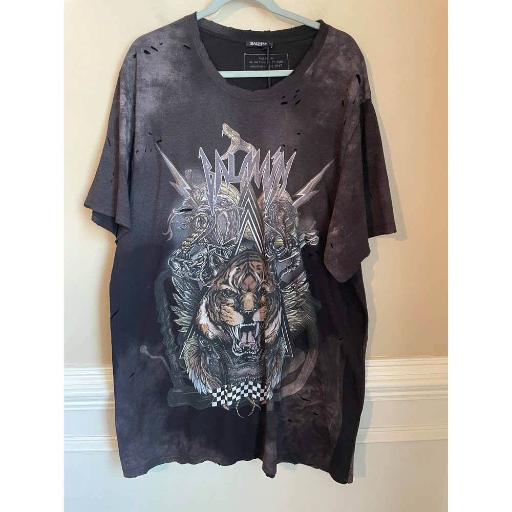 BALMAIN Oversized Destroyed‎ Tiger T-Shirt NWT Fall 2017 Collection One Size